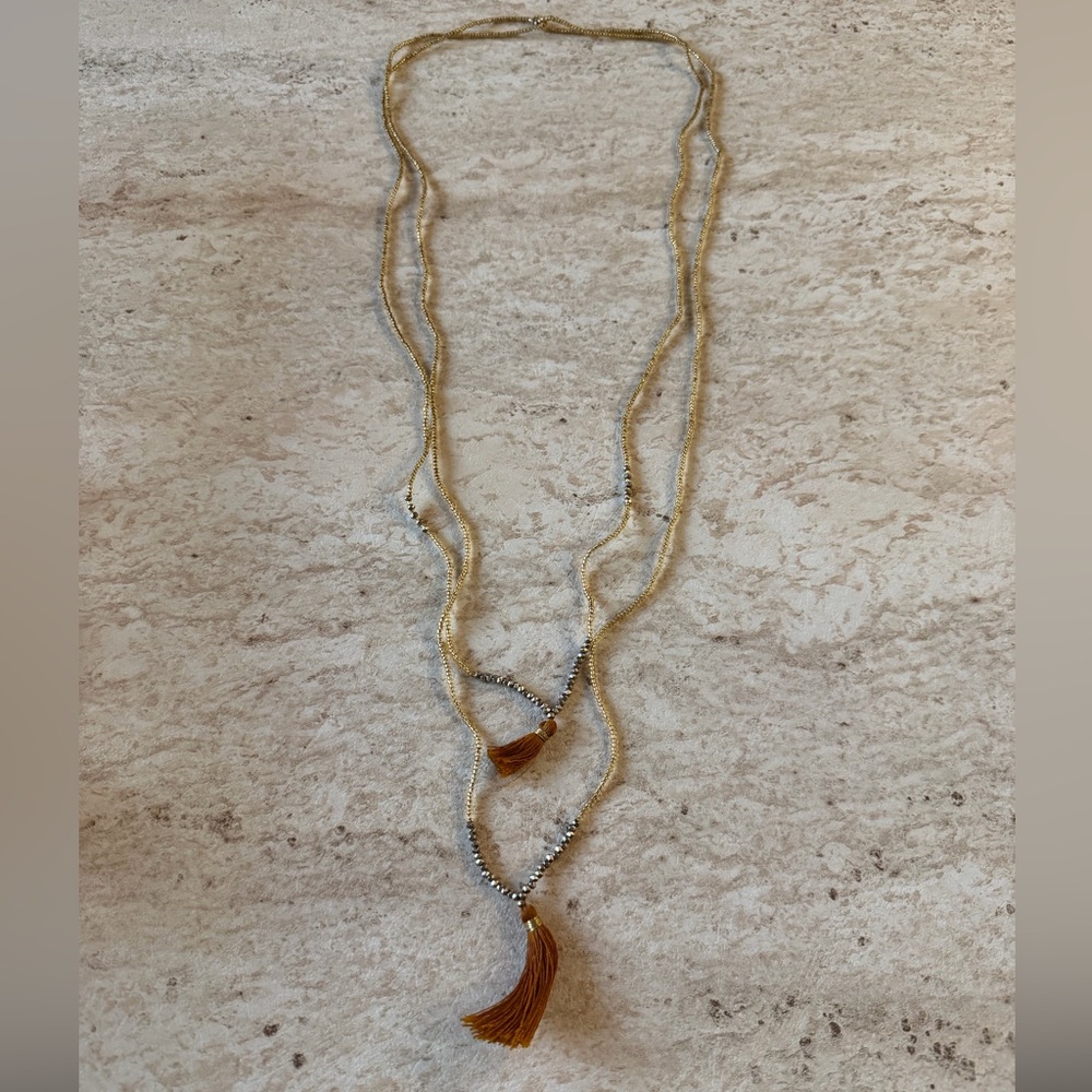 Orange Gold and Silver Layered Necklace